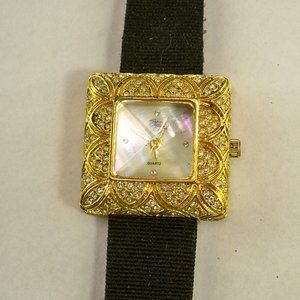 Suzanne Somers Crystals Gold Filigree, Mother of Pearl, Black *Band Watch